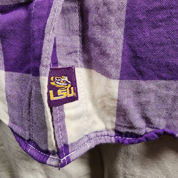 LSU TIGERS Logo On Columbia Cotton Hoddie Button Purple & White Checked Sz XS - Picture 6 of 8